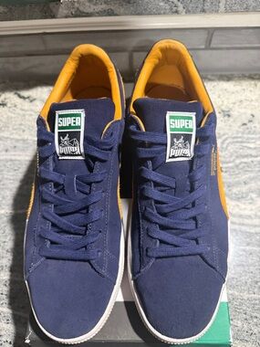 Puma Men's Navy Suede Sneakers with Orange Lining